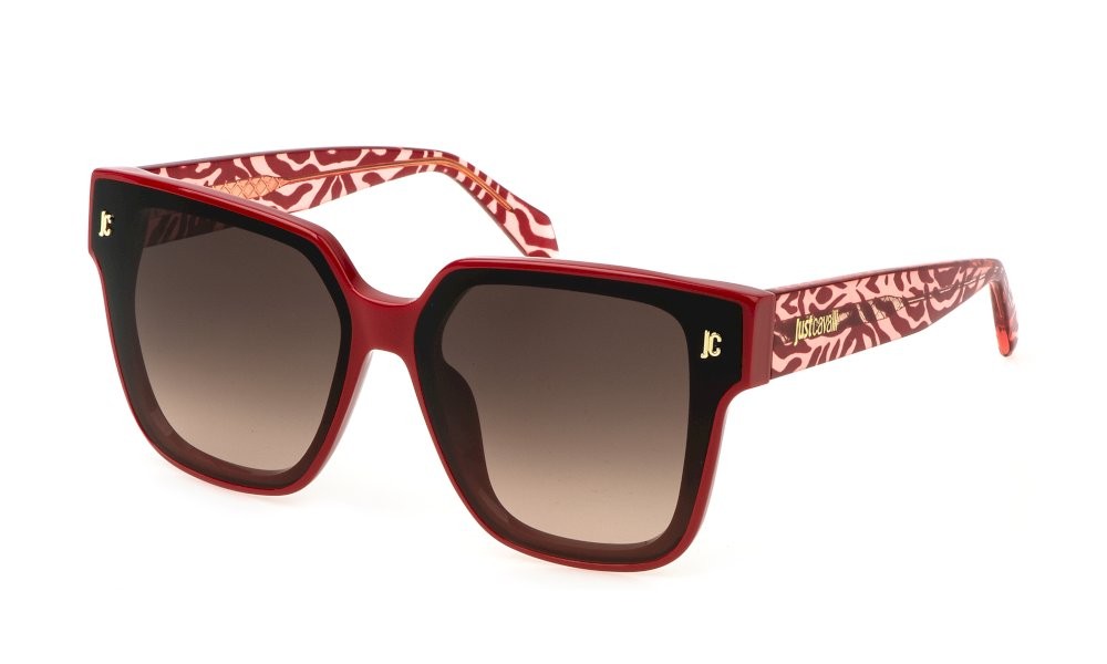 Sunglasses Just Cavalli SJC089V (02GH) color rosso pieno lucido lenses brown gradient