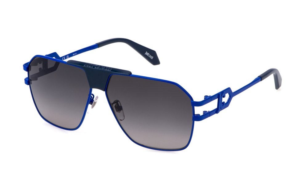 Sunglasses Just Cavalli SJC094 (01HR) color blu pieno lucido lenses smoke gradient smoke