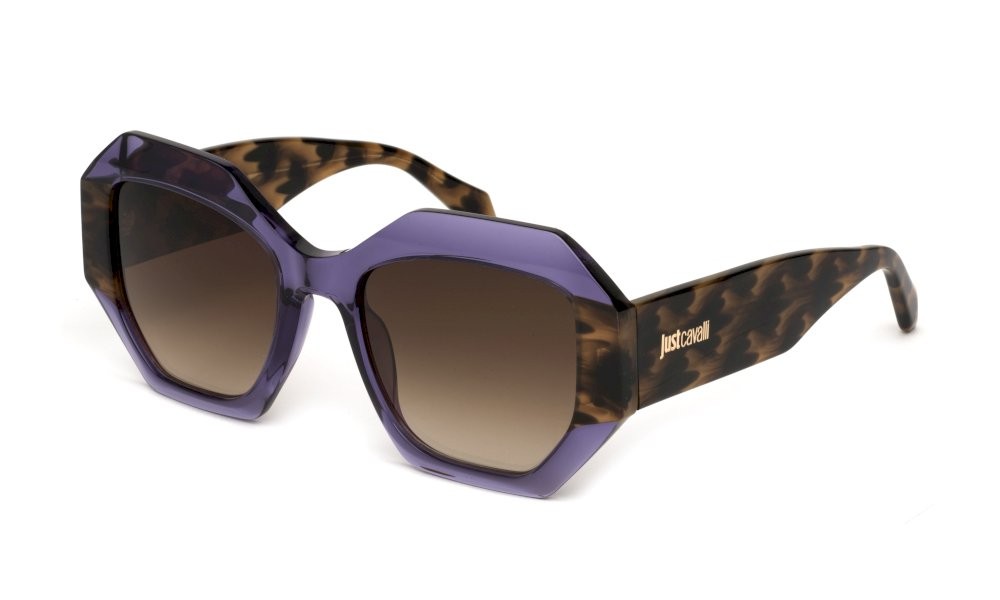 Sunglasses Just Cavalli SJC100V (0D81) color viola trasparente lucido lenses brown gradient