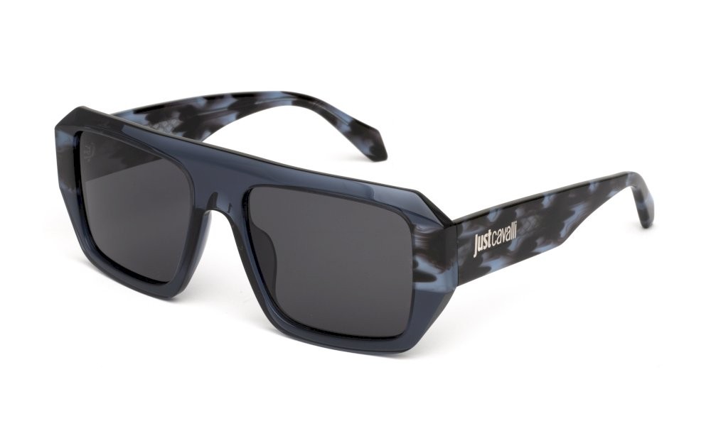 Sunglasses Just Cavalli SJC101V (0W47) color blu trasparente lucido lenses smoke