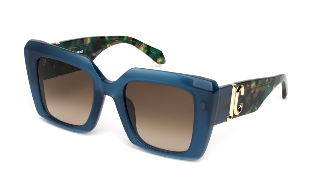Sunglasses Just Cavalli SJC104 (0D99) color blu scuro opalino lucido lenses brown gradient