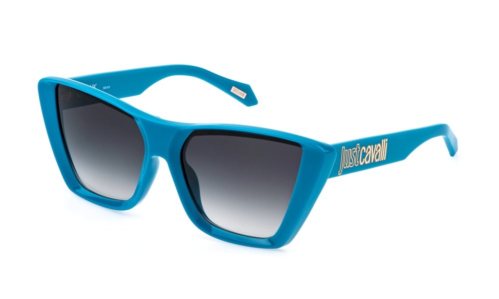 Sunglasses Just Cavalli SJC146 (09QL) color blu pieno lucido lenses smoke gradient