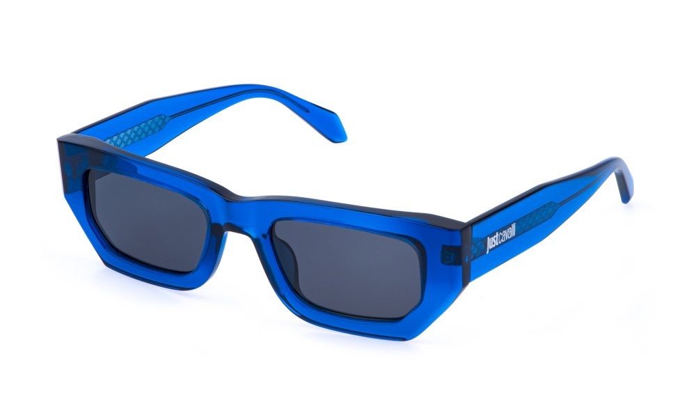 Sunglasses Just Cavalli SJC170 (0AGQ) color blu trasparente lucido lenses smoke