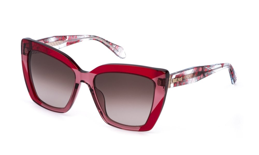 Sunglasses Just Cavalli SJC174V (0V64) color rosso bordeaux trasparente lucido lenses brown gradient brown