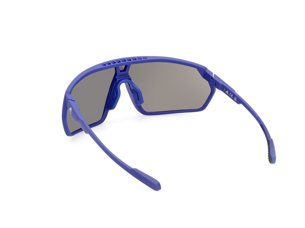 Occhiali da sole Adidas Sport SP0088 (91Q) colore blu opaco forma mask lenti high contrast - blu specchiato