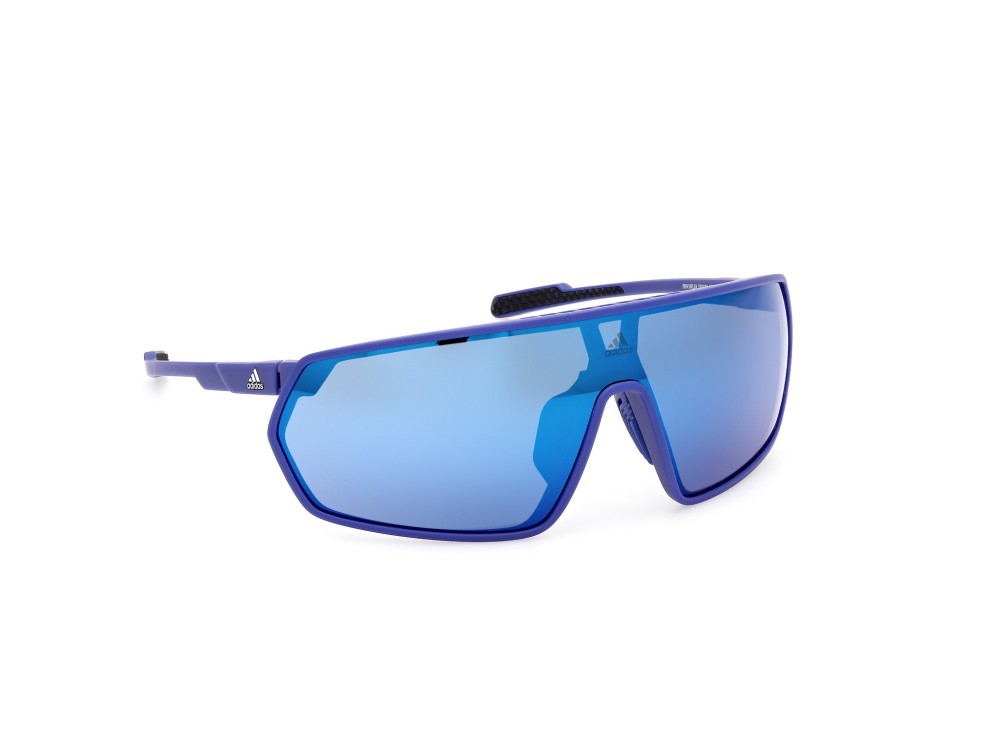 Occhiali da sole Adidas Sport SP0088 (91Q) colore blu opaco forma mask lenti high contrast - blu specchiato