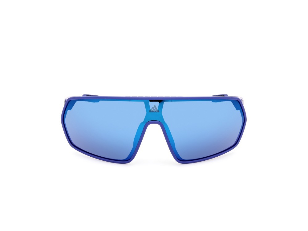 Occhiali da sole Adidas Sport SP0088 (91Q) colore blu opaco forma mask lenti high contrast - blu specchiato