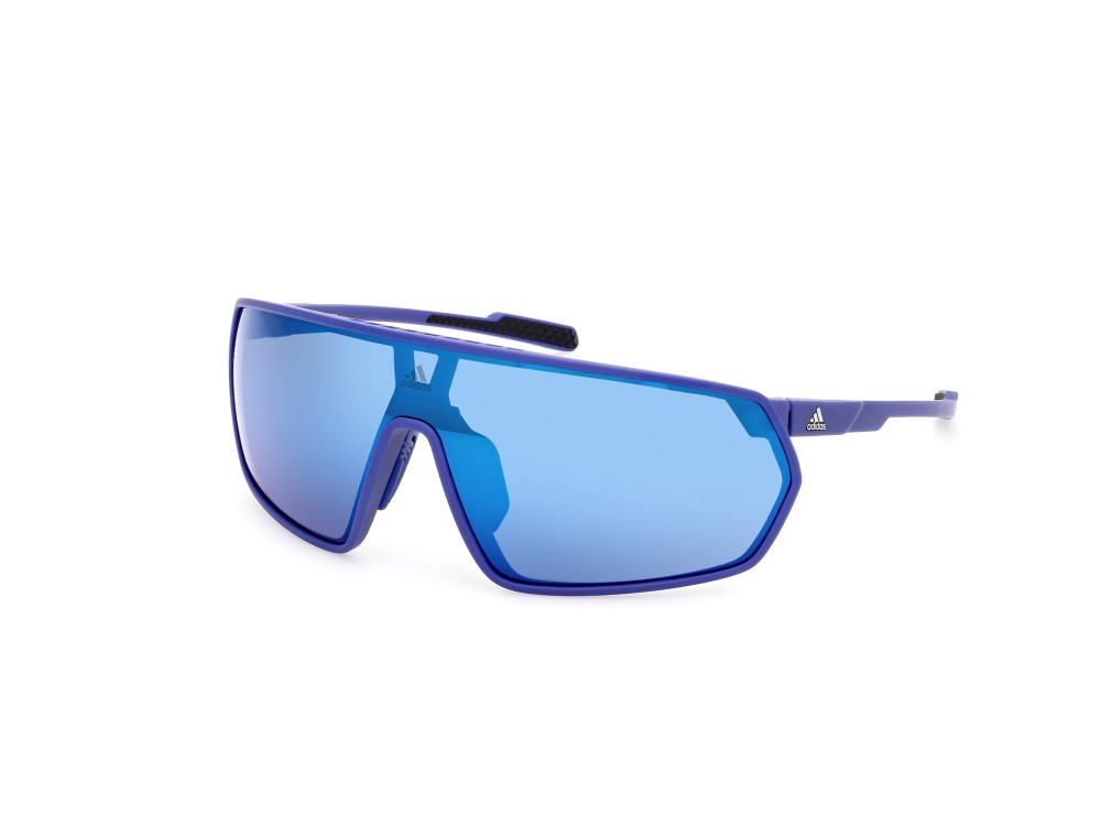 Occhiali da sole Adidas Sport SP0088 (91Q) colore blu opaco forma mask lenti high contrast - blu specchiato