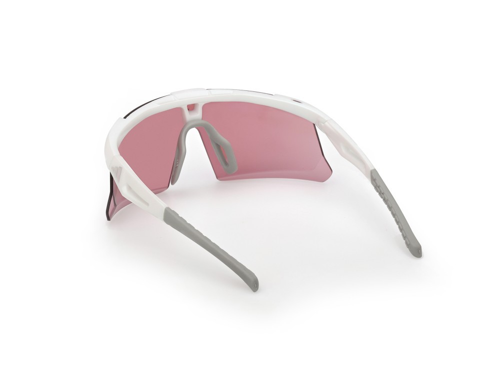 Occhiali da sole Adidas Sport Dunamis Evo-S SP0107 (21Z) colore bianco opaco  forma mask lenti high contrast - viola sfumato o specchiato