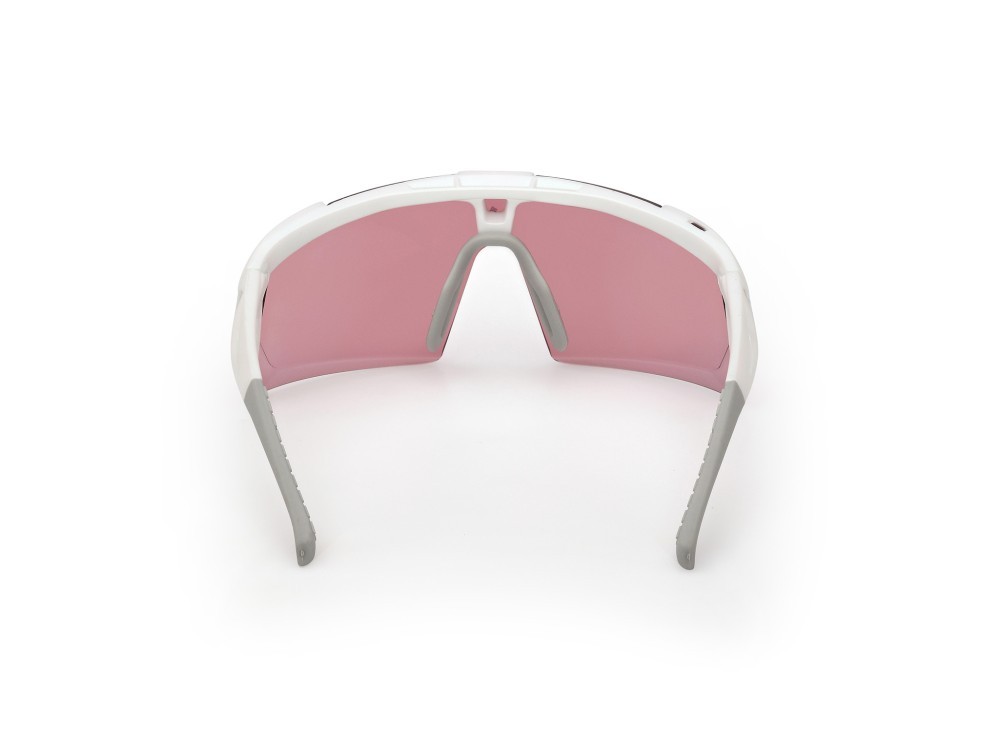 Occhiali da sole Adidas Sport Dunamis Evo-S SP0107 (21Z) colore bianco opaco  forma mask lenti high contrast - viola sfumato o specchiato