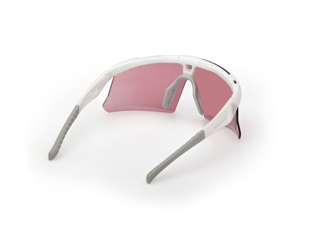 Occhiali da sole Adidas Sport Dunamis Evo-S SP0107 (21Z) colore bianco opaco  forma mask lenti high contrast - viola sfumato o specchiato