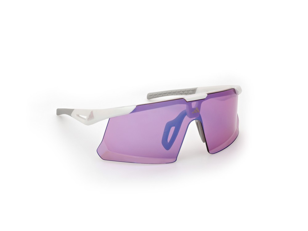 Occhiali da sole Adidas Sport Dunamis Evo-S SP0107 (21Z) colore bianco opaco  forma mask lenti high contrast - viola sfumato o specchiato