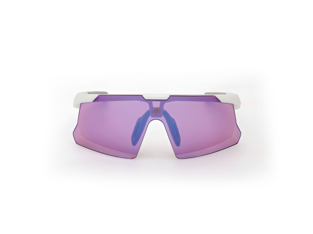 Occhiali da sole Adidas Sport Dunamis Evo-S SP0107 (21Z) colore bianco opaco  forma mask lenti high contrast - viola sfumato o specchiato