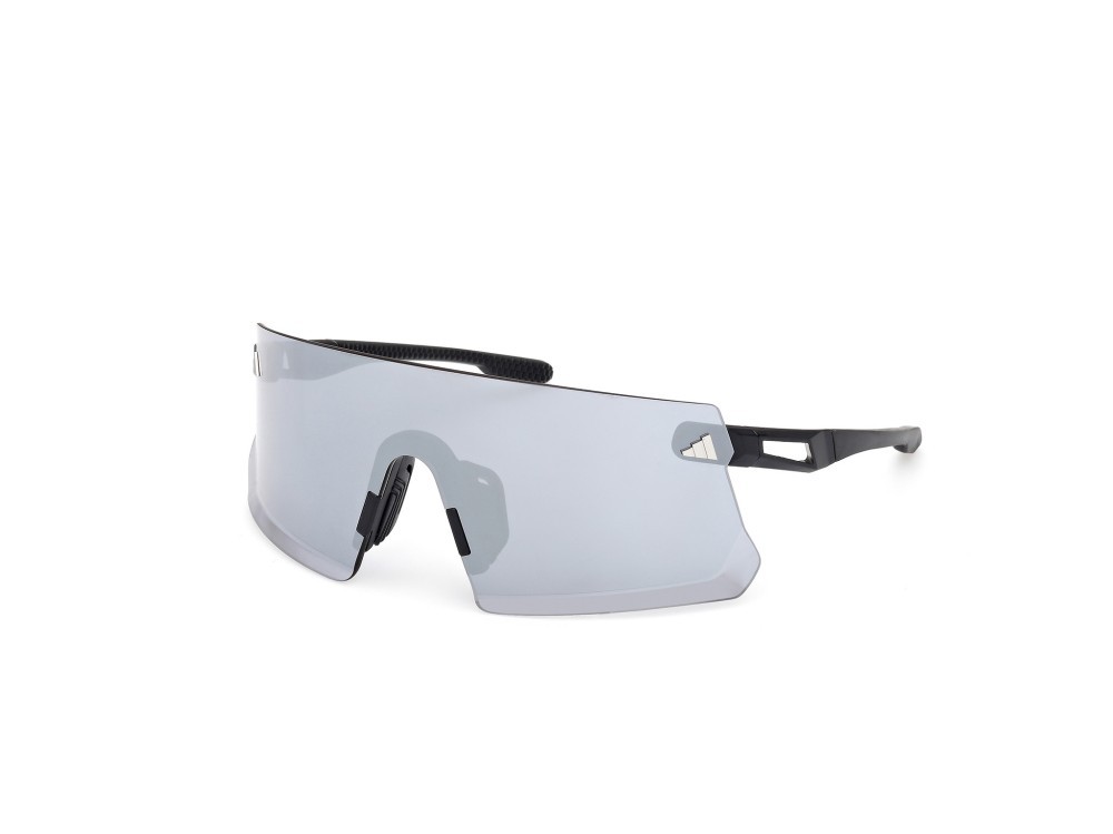 Occhiali da sole Adidas Sport Dunamis S SP0113 (02C) colore nero opaco forma mask lenti high contrast -  fumo specchiato