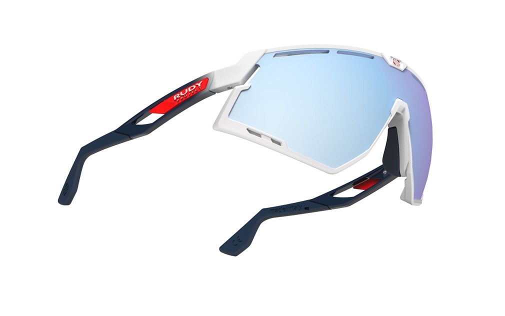Occhiali da sole Rudy Project Defender SP526869-0020 colore white gloss/fade blue/red stripes/bumpers white lenti multilaser ice