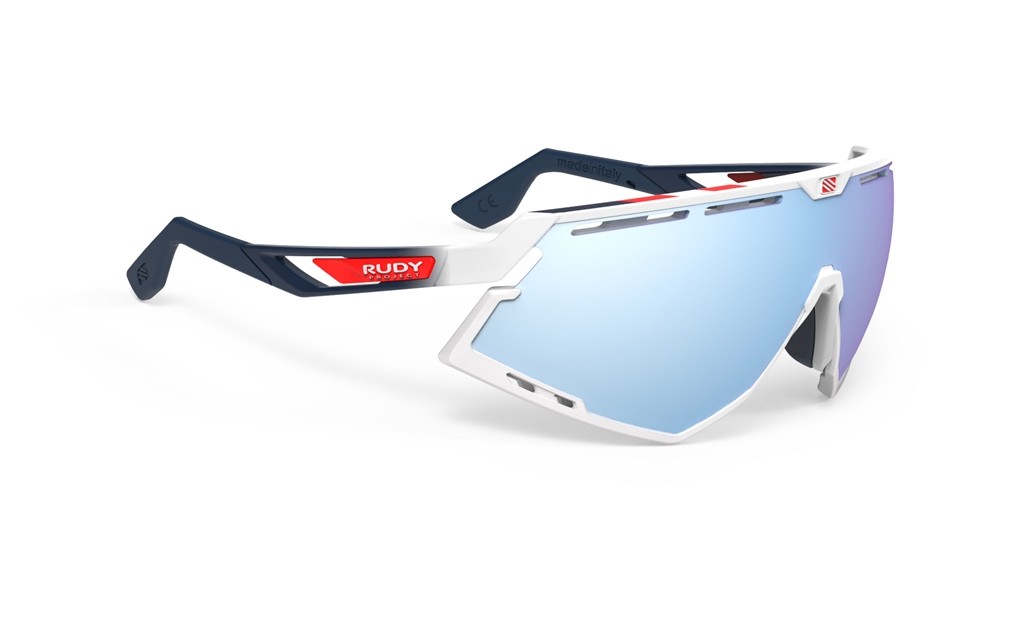 Occhiali da sole Rudy Project Defender SP526869-0020 colore white gloss/fade blue/red stripes/bumpers white lenti multilaser ice
