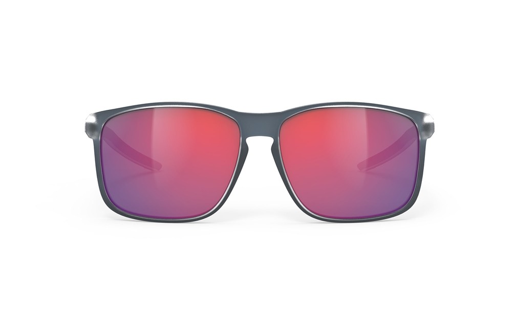 Occhiali da sole Rudy Project Overlap SP773853-0000 colore ice blue metal matte lenti multilaser red