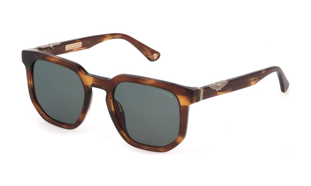 Occhiali da sole Police Origins 55 SPLF88 (06HN) colore marrone/senape striato lucido lenti grey / green