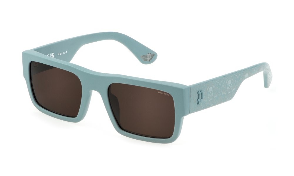 Sunglasses Police Goth 1 SPLL12 (0M81) color azzurro pieno lenses brown