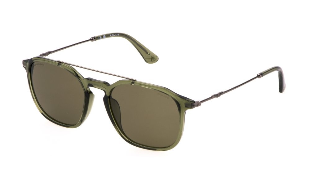 Sonnenbrillen Police Origins lite 16 SPLL76 (G61P) farbe verde trasparente lucido gläser smoke