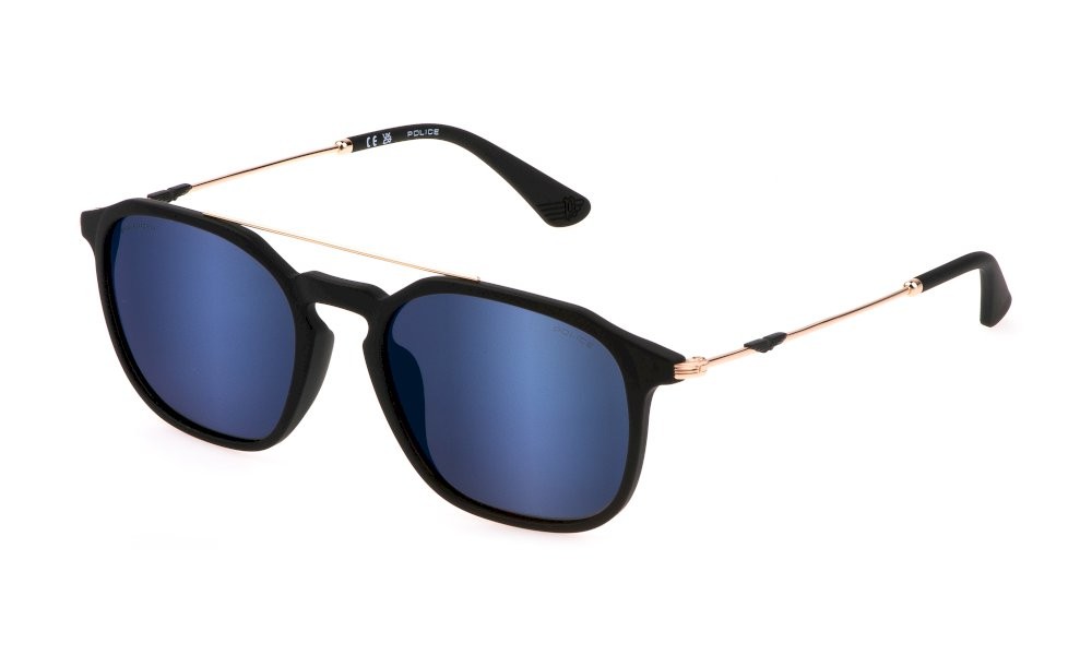 Occhiali da sole Police Origins lite 16 SPLL76 (U28P) colore nero opaco lenti smoke / mirror blue