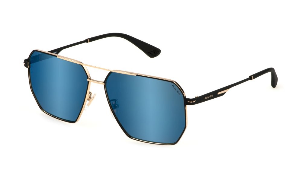 Sonnenbrillen Police Champ lite 2 SPLL79 (302B) farbe oro rosè lucido c/parti nero semilucido gläser smoke / mirror blue