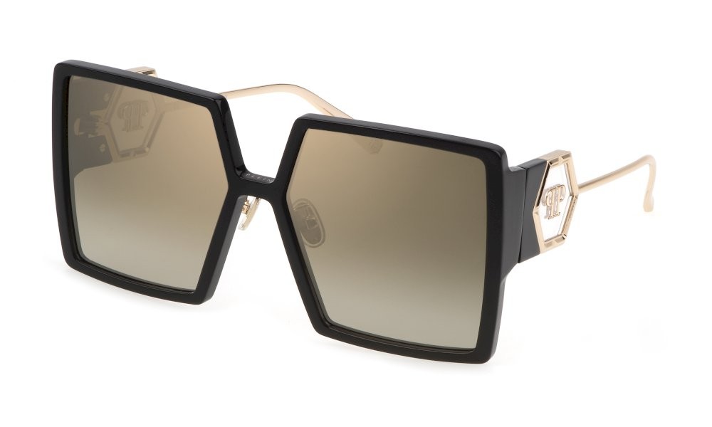 Sonnenbrillen Philipp Plein SPP028M (700X) farbe nero lucido gläser antiriflesso - brown grad.mirror gold