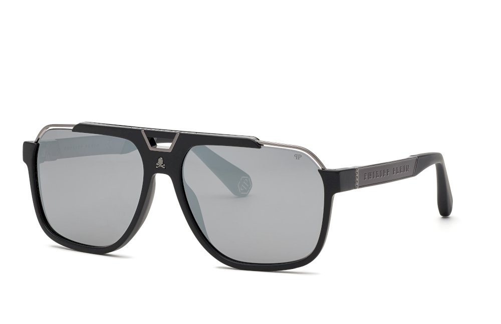Sonnenbrillen Philipp Plein Plein military SPP046V (703X) farbe smoke mirror silver gläser smoke/mirror silver