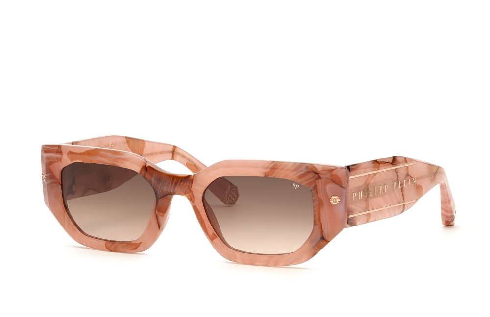 Occhiali da sole Philipp Plein SPP066M (06Z8) colore rosa opalino - rosa marmorizzato lenti brown grad.pink