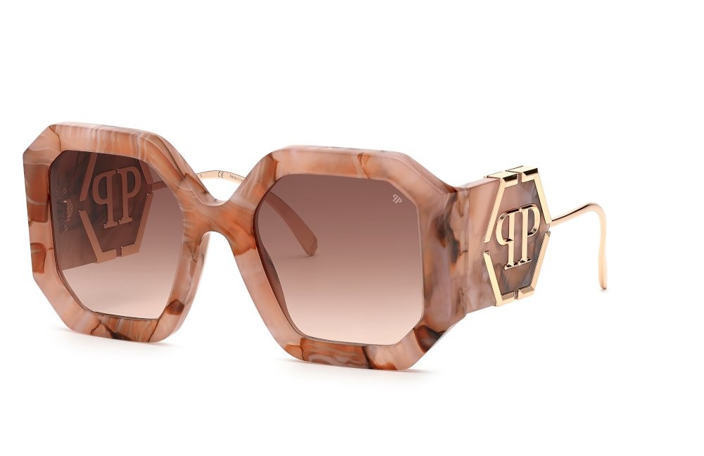 Occhiali da sole Philipp Plein Plein diva SPP067 (06Z8) colore rosa opalino - rosa marmorizzato lenti brown grad.