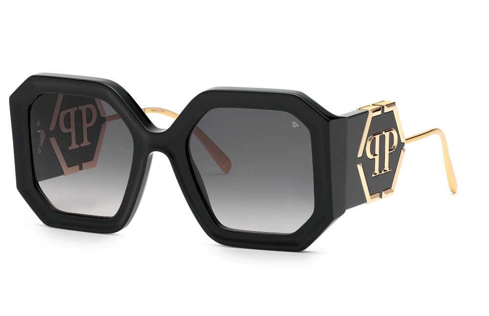 Occhiali da sole Philipp Plein Plein diva SPP067 (0700) colore nero lucido lenti smoke grad.