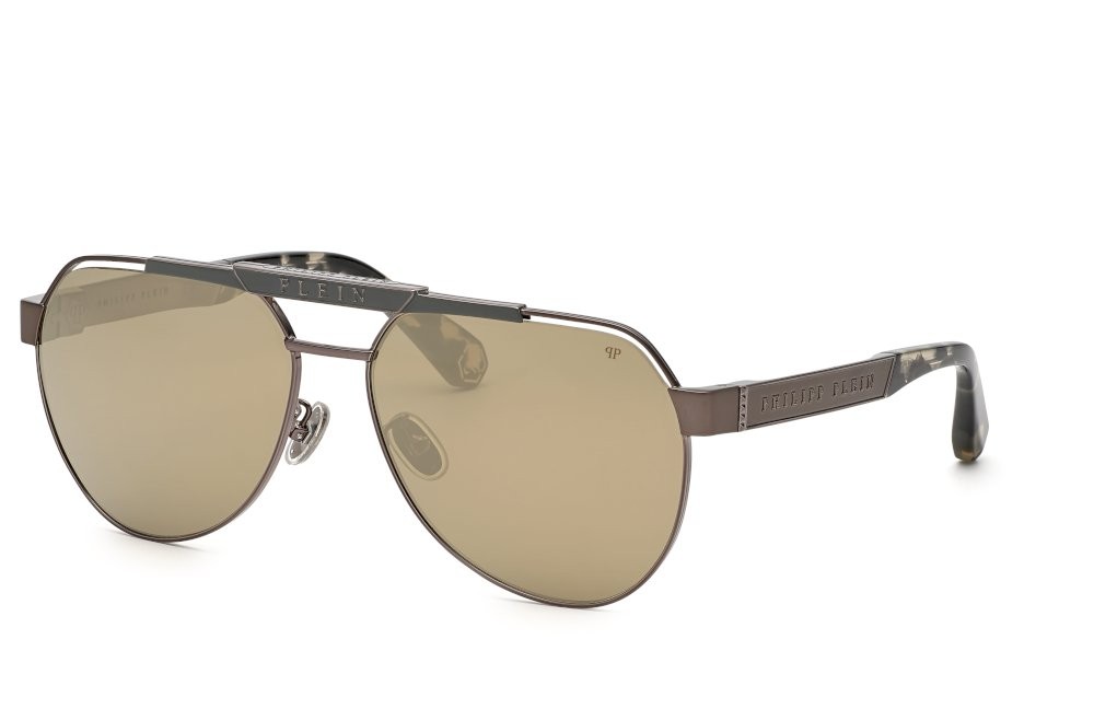 Sonnenbrillen Philipp Plein SPP073M (566G) farbe bachelite lucida c/parti grigio opaco gläser brown mirror gold