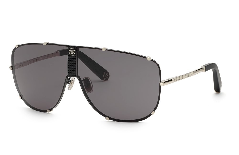 Occhiali da sole Philipp Plein SPP075M (0K07) colore palladio lucido c/parti nero semilucido lenti smoke 