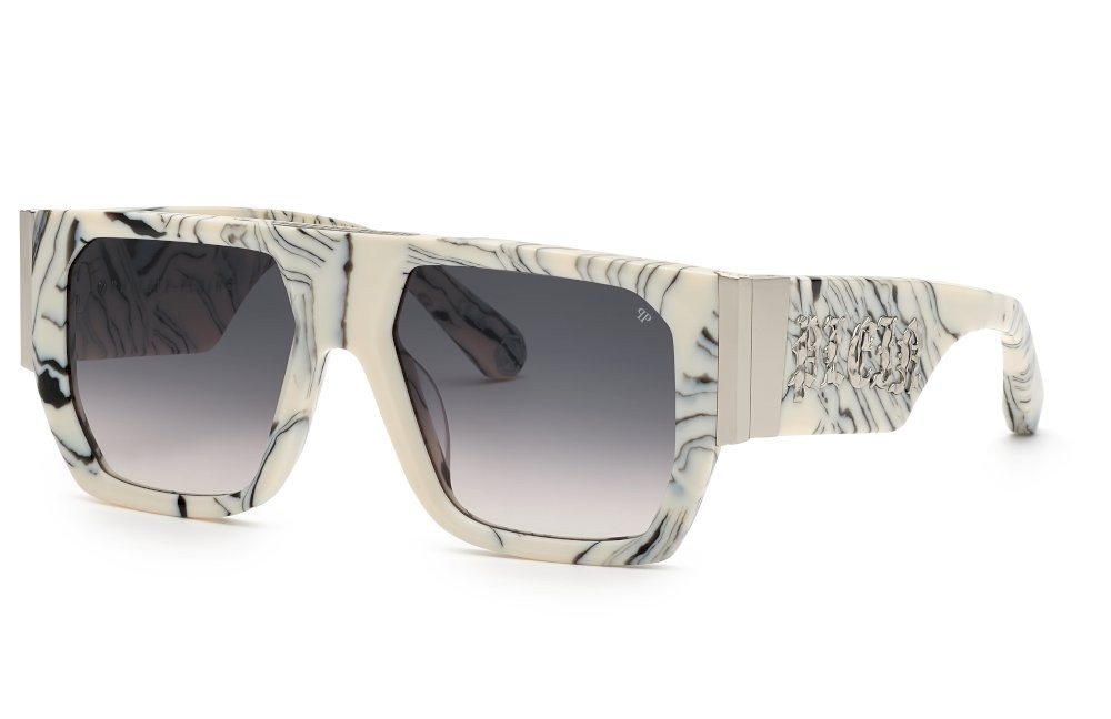 Sonnenbrillen Philipp Plein SPP094M (09YL) farbe avorio marmorizzato gläser smoke grad.