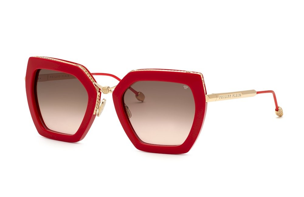 Occhiali da sole Philipp Plein Plein queen SPP097S (06Y6) colore rosso pieno lucido lenti brown grad.pink