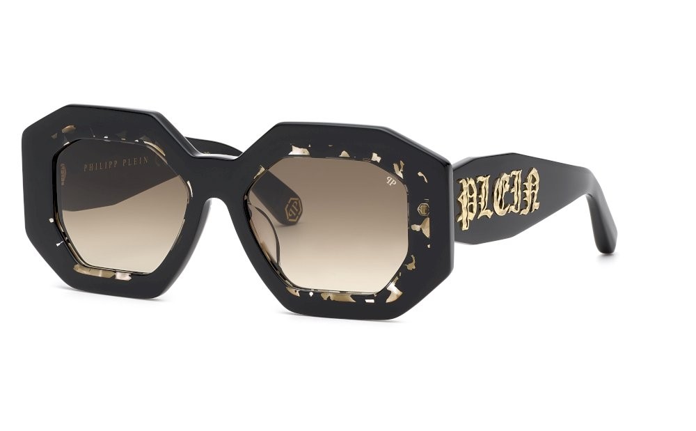 Occhiali da sole Philipp Plein SPP098M (0700) colore nero lucido lenti green gradient