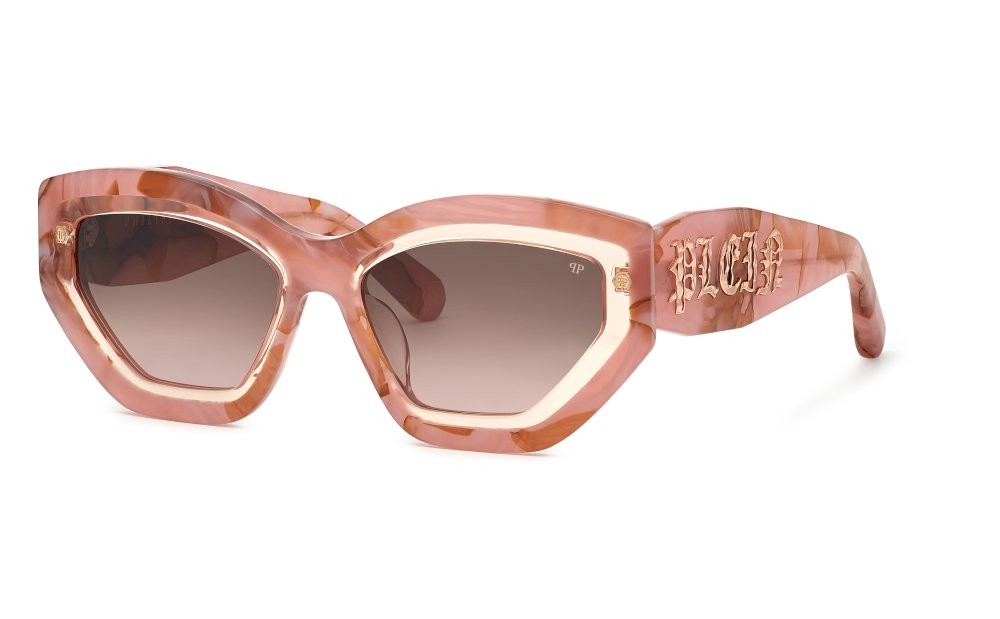 Occhiali da sole Philipp Plein SPP099M (06Z8) colore rosa opalino - rosa marmorizzato lenti brown grad.pink