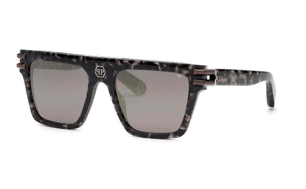 Occhiali da sole Philipp Plein Plein icon SPP108V (721X) colore avana grigio/nero lucido lenti smoke/mirror gun metal