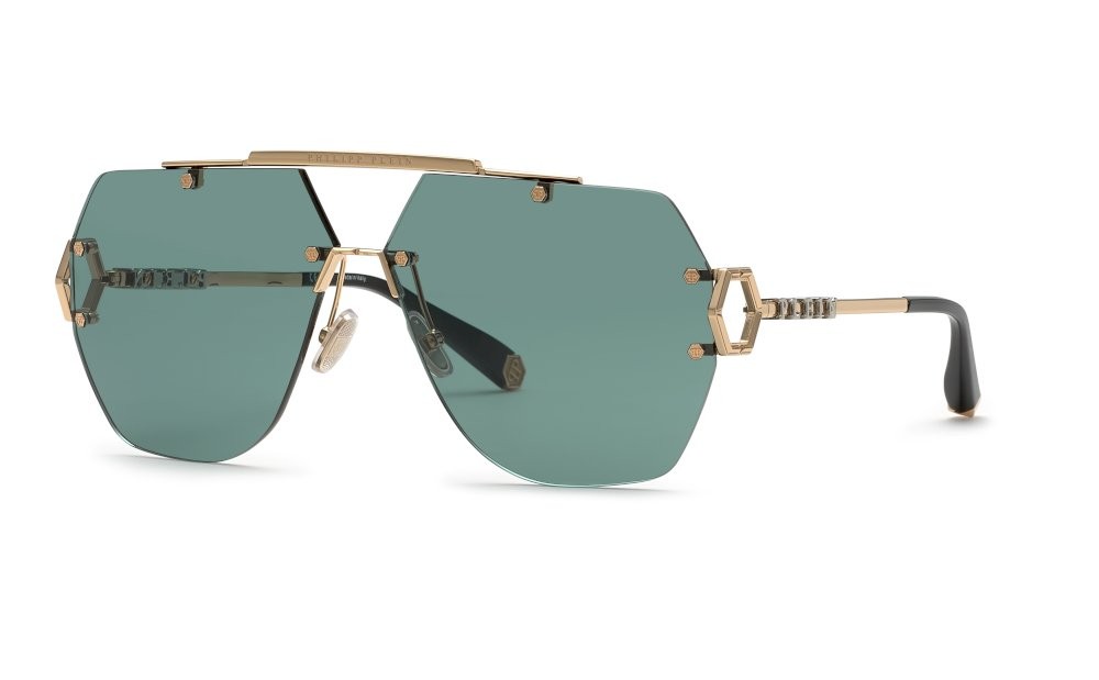 Occhiali da sole Philipp Plein Plein sleek SPP111 (0340) colore oro rose' lucido c/parti palladio lucido lenti green
