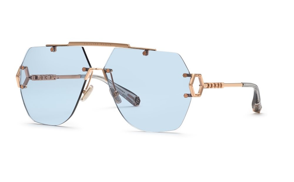 Occhiali da sole Philipp Plein Plein sleek SPP111 (8FCF) colore oro ramato lucido lenti blue