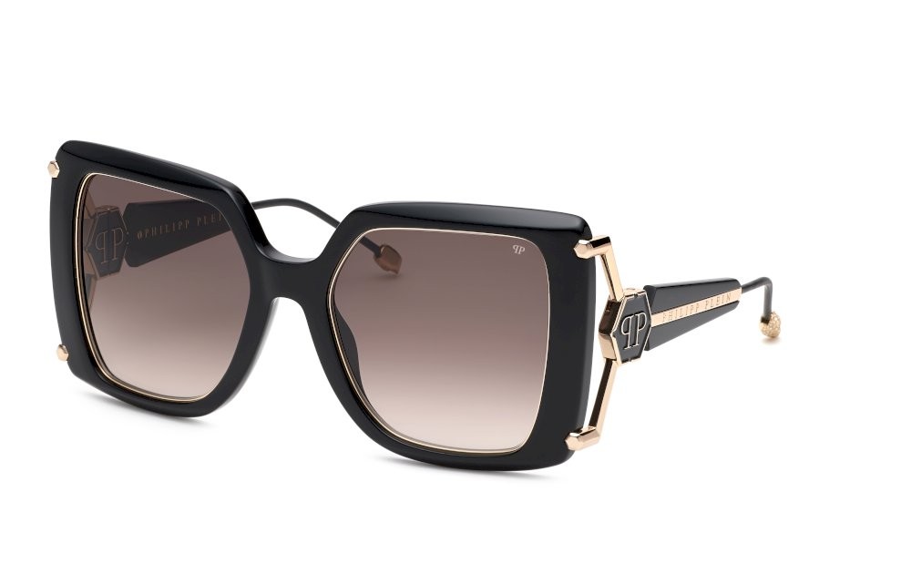 Occhiali da sole Philipp Plein Plein queen SPP121S (0700) colore nero lucido lenti brown grad.pink