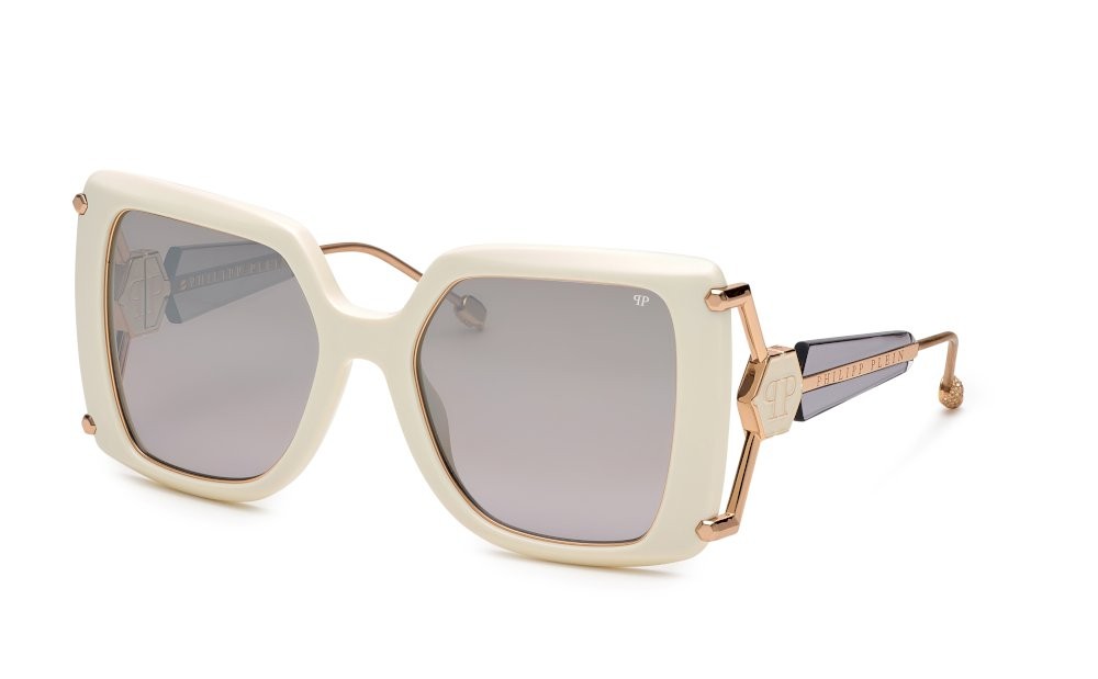 Occhiali da sole Philipp Plein Plein queen SPP121S (3GFX) colore panna pieno lucido lenti smoke deg.mirror silver