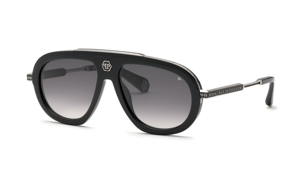 Occhiali da sole Philipp Plein Plein legacy SPP151V (700Y) colore nero lucido lenti smoke gradient