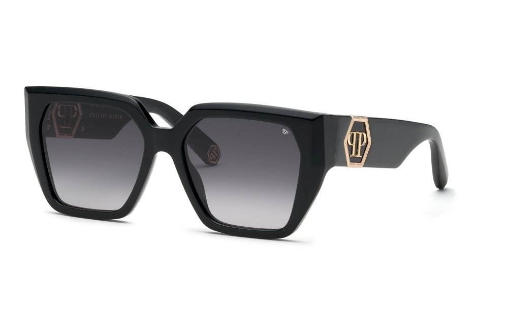 Occhiali da sole Philipp Plein Plein capture SPP160 (0700) colore nero lucido lenti smoke gradient