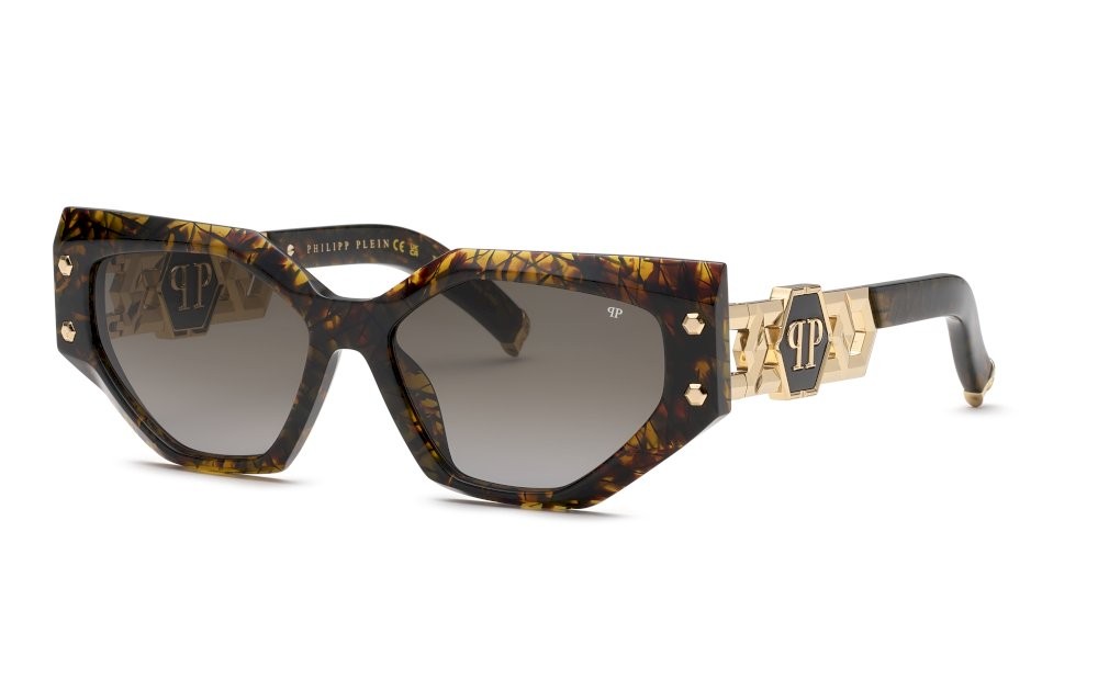 Occhiali da sole Philipp Plein Plein icon edge SPP174S (09FP) colore avana marrone+nero lucido lenti smoke gradient smoke