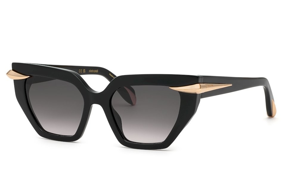 Occhiali da sole Roberto Cavalli SRC001M (0700) colore nero lucido lenti smoke gradient