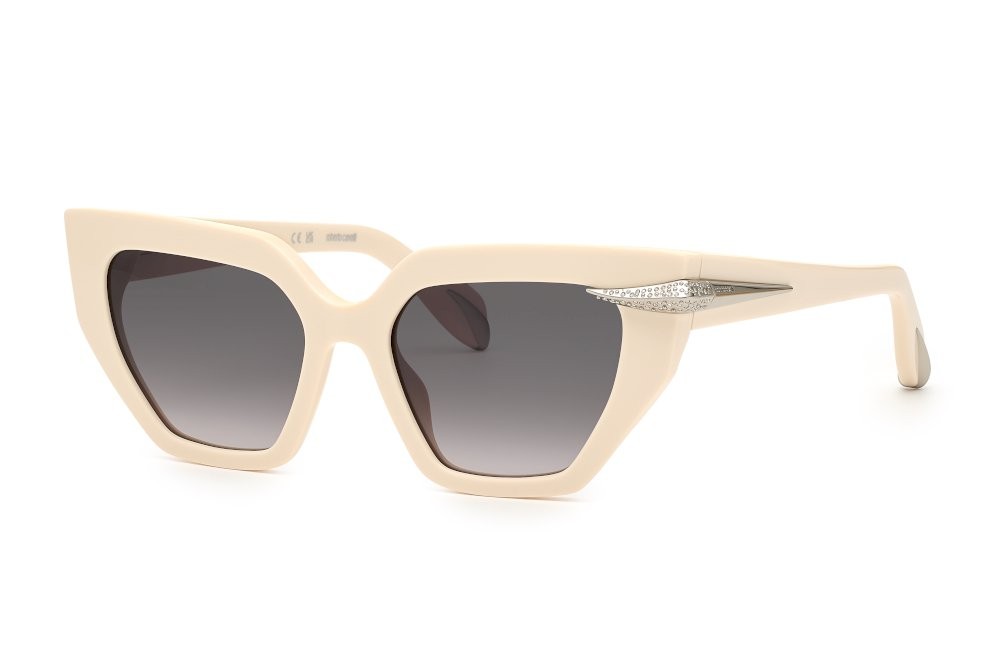 Occhiali da sole Roberto Cavalli SRC001S (09X7) colore panna pieno lucido lenti smoke gradient 