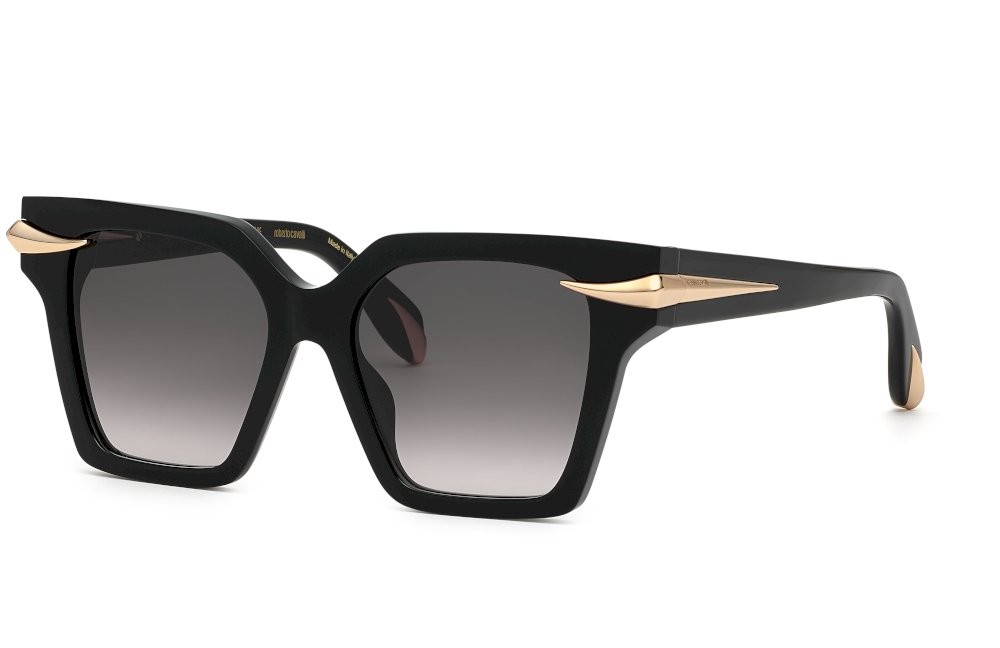 Occhiali da sole Roberto Cavalli SRC002M (0700) colore nero lucido lenti smoke gradient