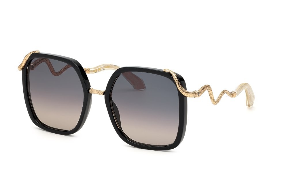 Sunglasses Roberto Cavalli SRC003M (0700) color nero lucido lenses smoke gradient