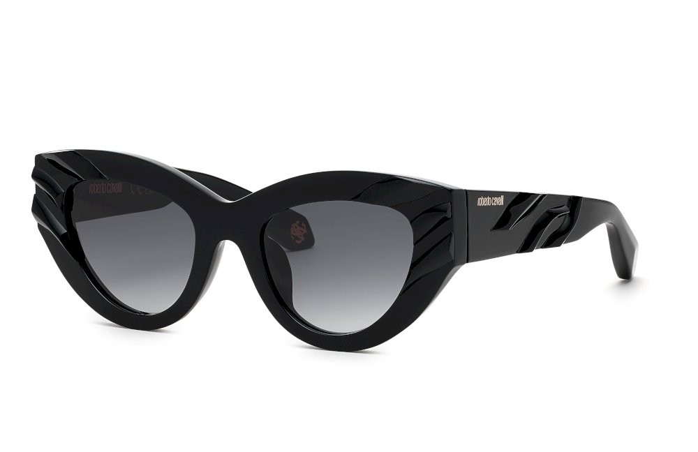 Sunglasses Roberto Cavalli SRC009V (0700) color nero lucido lenses smoke gradient